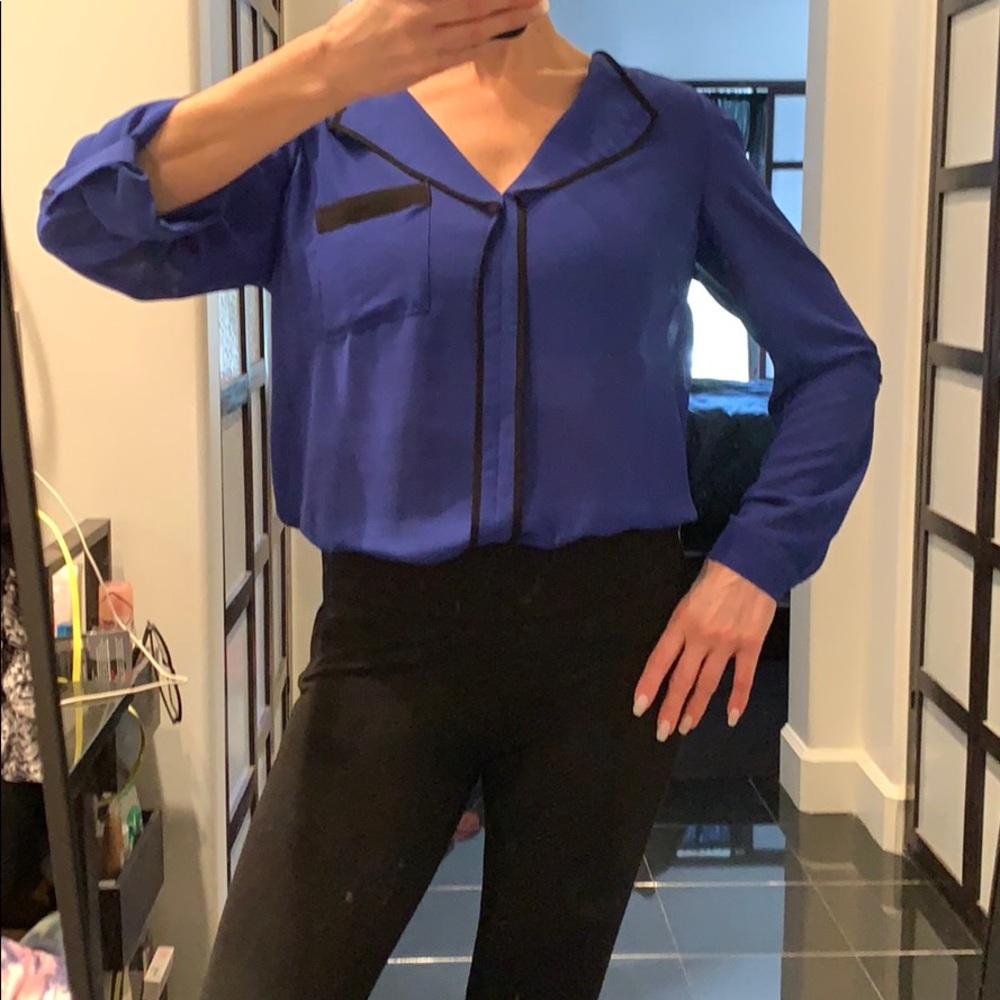 Blue and black dress shirt for women